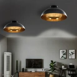 Devant 9 2 Pcs Plafonniers Noir Et Doré Semi-sphérique E27