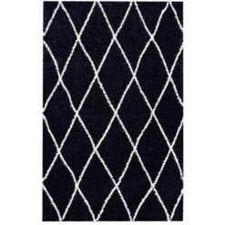 ASMA Tapis De Salon Shaggy - Style Berbere - 120 X 160 Cm - Noir - Motif Géométrique