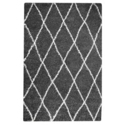 ASMA Tapis De Salon Shaggy - Style Berbere - 160 X 230 Cm - Gris - Motif Géométrique