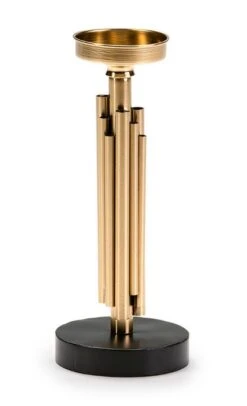 Bougeoir Haut Métal Doré Et Marron Art