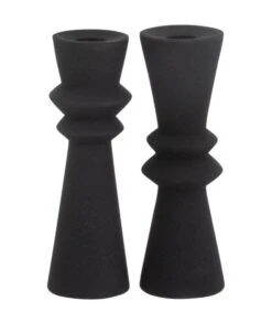 Bougeoir Moderne Aluminium Noir Assortiment De 2 Lio H 18 Cm