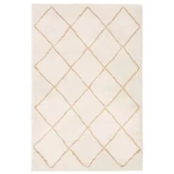 CASA Tapis De Salon - 100 X 150 Cm - Beige Et Or - Motif Géometrique - Poils Courts