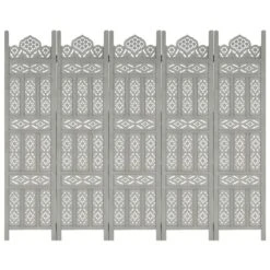 Cloison De Séparation 5 Panneaux Gris 200x165 Cm Bois Manguier 2