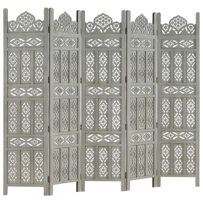 Cloison De Séparation 5 Panneaux Gris 200x165 Cm Bois Manguier 2 11 Cloison De Séparation 5 Panneaux Gris 200x165 Cm Bois Manguier 2 – Image 9