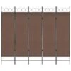 Cloison De Séparation 5 Panneaux Marron 200 X 180 Cm
