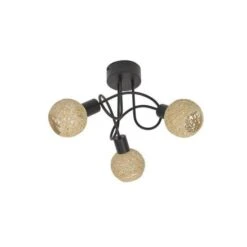 COREP Plafonnier 3 Lumieres En Métal Malya - H 27 Cm - 15 W - Noir Mat Et Naturel