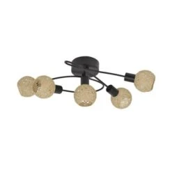 COREP Plafonnier 5 Lumieres En Métal Malya - H 21 Cm - 15 W - Noir Mat Et Naturel