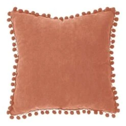 Coussin A Pompons - 40 X 40 Cm - Terracotta