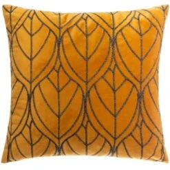 Coussin En Velours Broderie Lur - 40 X 40 Cm - Ocre