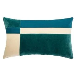 Coussin Patch En Velours Coton - 30 X 50 Cm - Vert Cedre