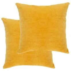 Coussins En Velours De Coton 2 Pcs 45 X 45 Cm Jaune