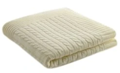 Couverture Tricot Coton Ecru Torsades Doux Nid
