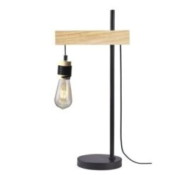 DETROIT Lampe Industrielle En Bois - 24 X 18 X H60 Cm - Noir - Ampoule Décorative E27 40W Fournie