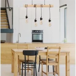 DETROIT Suspension Industrielle 4 Tetes En Bois - 7 X 70 X H150 - Noir - Ampoules Décoratives E27 40W Fournies -Philips Boutique detroit suspension industrielle 4 tetes en bois 7 x 70 x h150 noir ampoules decoratives e27 40w fournies 3248116414824 566574