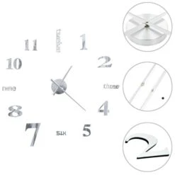 Horloge Murale 3D Design Moderne 100 Cm XXL Argenté