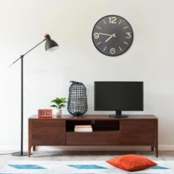 Devant 32 Horloge Murale Anthracite Et Doré 31,5 Cm Fer Et MDF