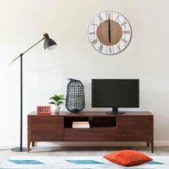 Horloge Murale Marron Et Blanc 39,5 Cm MDF