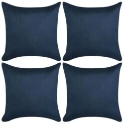 Housse De Coussin 4 Pcs 40x40cm Polyester Faux Daim Bleu Marin