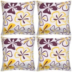 Housse De Coussin 4 Pcs Toile Fleur Imprimée 40 X 40 Cm