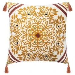 Housse De Coussin Hindou Brodé - 40 X 40 Cm - Jaune Ocre