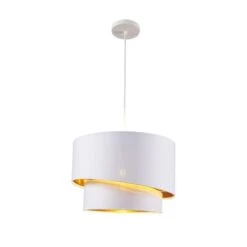 ID Suspension Double Asymétrique SHIRA 2 - Blanc Et Doré - 40 X 25cm