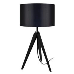 IDUN Lampe A Poser En Bois Noir - Ø30 X H.56 Cm - Abat-jour Cylindrique Noir - E27 60W
