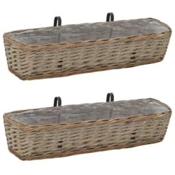 Jardinières De Balcon 2 Pcs Osier Avec Doublure De PE 80 Cm