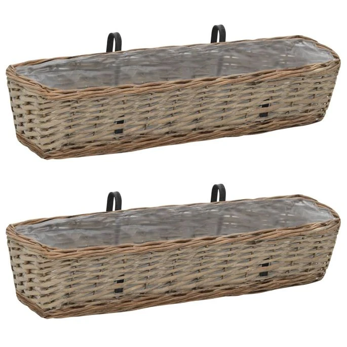 Jardinières De Balcon 2 Pcs Osier Avec Doublure De PE 80 Cm 3 Jardinières De Balcon 2 Pcs Osier Avec Doublure De PE 80 Cm