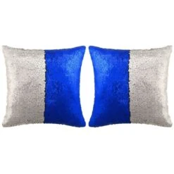 Jeu De Coussin Avec Paillettes 2 Pcs 60 X 60 Cm Bleu Et Argenté