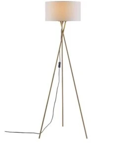 Lampadaire Trépied Métal Doré Abat Jour En Tissu Blanc 140 Cm