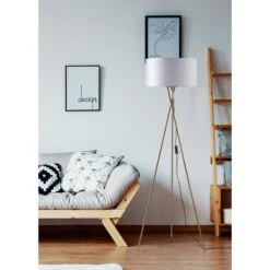 Lampadaire Trépied Métal Doré Abat Jour En Tissu Blanc 140 Cm -Philips Boutique lampadaire 26522db mikado blanc 3248116522871 576377