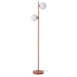 Lampadaire Abat-jour 2 Boules En Verre - Terracotta - H 160 Cm - RETRO