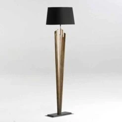Lampadaire Moderne Tissu Noir Et Métal Doré Vanyah H 147 Cm
