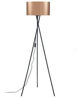 Lampadaire PVC Cuivré Et Trépied Métal Noir Chromé Kima