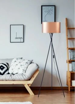 Lampadaire PVC Cuivré Et Trépied Métal Noir Chromé Kima -Philips Boutique lampadaire pvc cuivre et trepied metal noir chrome kima 3248116521782 1138382