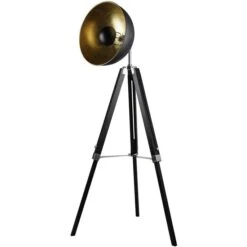 Lampadaire Sur Trépied Métal Doré Et Noir Gello