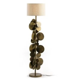 Lampadaire Tissu Beige Et Pied Métal Doré Maruma