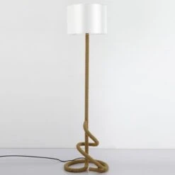 Lampadaire Tissu Blanc Et Pied Corde Rathor