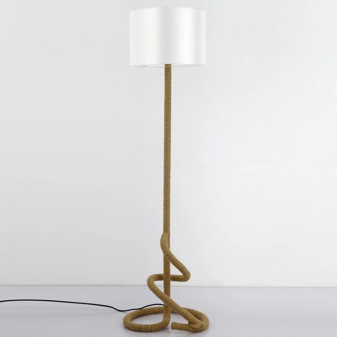 Lampadaire Tissu Blanc Et Pied Corde Rathor 3 Lampadaire Tissu Blanc Et Pied Corde Rathor