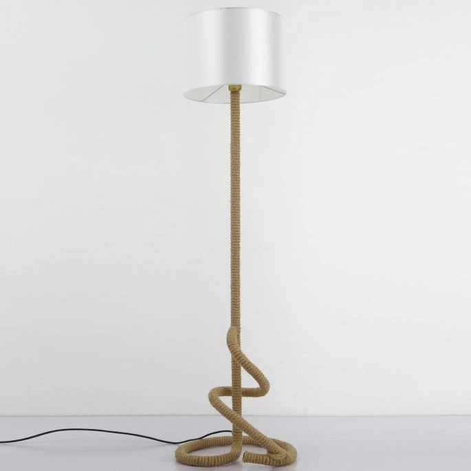 Lampadaire Tissu Blanc Et Pied Corde Rathor 5 Lampadaire Tissu Blanc Et Pied Corde Rathor – Image 3