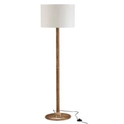 Lampadaire Tissu Blanc Et Pieds Rotin Naia Nayra