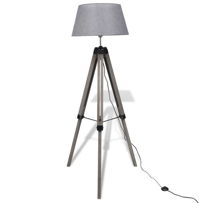Lampadaire Trépied Réglable En Bois Et Abat-jour En Tissu Gris 3 Lampadaire Trépied Réglable En Bois Et Abat-jour En Tissu Gris