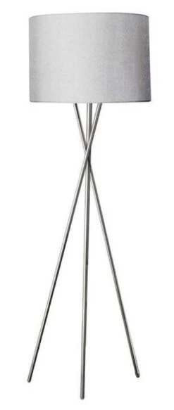 Lampadaire Trépieds Argenté Et Tissu Gris Miko 160 Cm