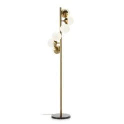 Lampadaire Verre Blanc Et Pied Métal Doré Xéna H 153 Cm