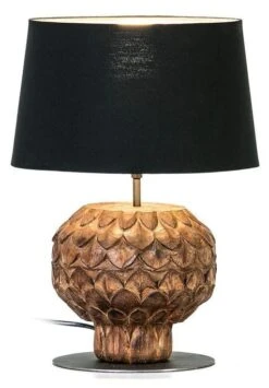 Lampe à Poser Abat Jour Tissu Noir Et Pied Bois Foncé Lavani