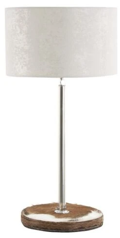 Lampe à Poser Velours Peau Blanc Et Acier Argenté Kecy