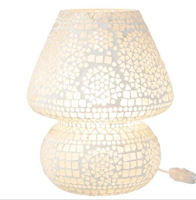 Lampe De Chevet En Verre Blanc Mosaïques Ekio - Lot De 2 4 Lampe De Chevet En Verre Blanc Mosaïques Ekio - Lot De 2 – Image 2