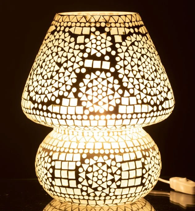 Lampe De Chevet En Verre Blanc Mosaïques Ekio - Lot De 2 5 Lampe De Chevet En Verre Blanc Mosaïques Ekio - Lot De 2 – Image 3