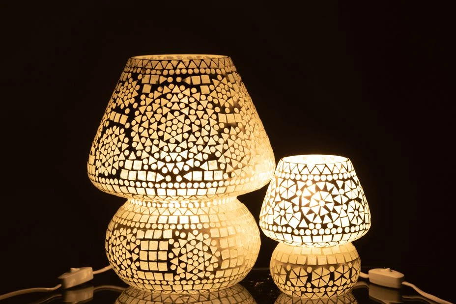Lampe De Chevet En Verre Blanc Mosaïques Ekio - Lot De 2 8 Lampe De Chevet En Verre Blanc Mosaïques Ekio - Lot De 2 – Image 6