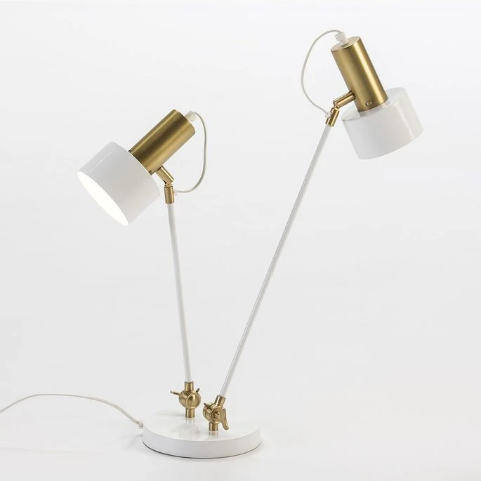 Lampe De Table 2 Branches Métal Doré Et Pied Blanc Kevin 3 Lampe De Table 2 Branches Métal Doré Et Pied Blanc Kevin